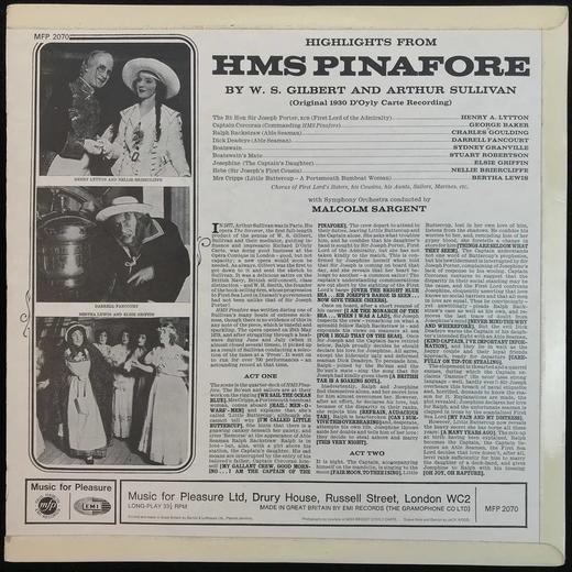 LP黑胶唱片 吉尔伯特和萨利文《皮纳福号军舰》精彩选段 萨金特爵士指挥 商品图1
