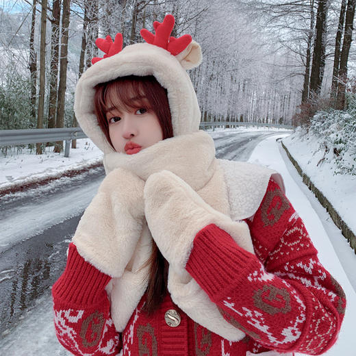 【小熊护耳朵帽围巾】秋冬保暖护耳百搭围脖圣诞礼物 可爱骑车圣诞风头套毛绒保暖 商品图0
