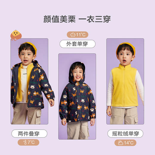 迷你巴拉儿童外套冬季新品男女宝宝防风防雨三合一夹克 商品图2