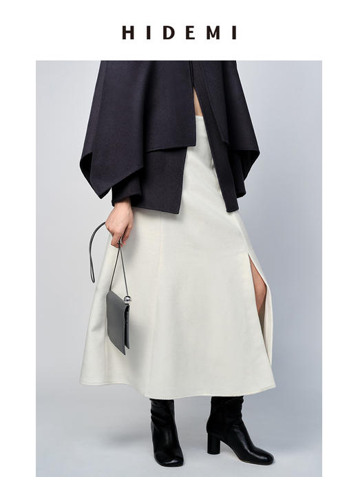 HIDEMI 白色羊毛厚款前开衩半身裙 商品图3