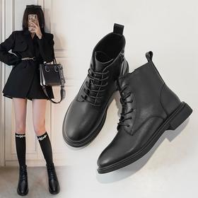 ZHR马丁靴百搭英伦风加绒粗跟短靴