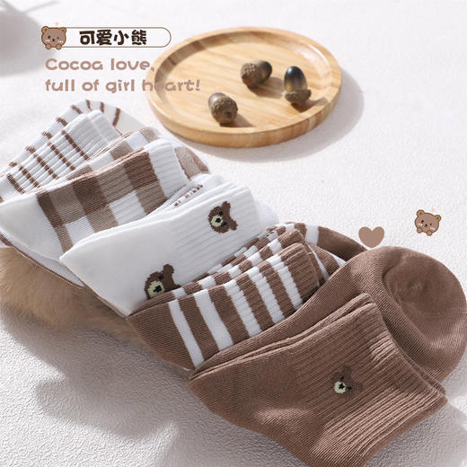 【小熊袜子 秋冬软款超值10条装！】女士韩版中筒秋冬款棉袜ins潮日系卡通学生长筒条纹女袜 商品图1
