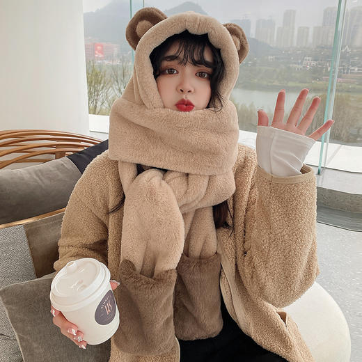 【小熊护耳朵帽围巾】秋冬保暖护耳百搭围脖圣诞礼物 可爱骑车圣诞风头套毛绒保暖 商品图4