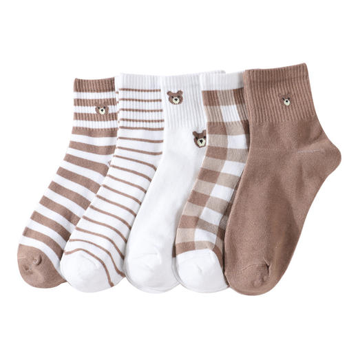 【小熊袜子 秋冬软款超值10条装！】女士韩版中筒秋冬款棉袜ins潮日系卡通学生长筒条纹女袜 商品图4