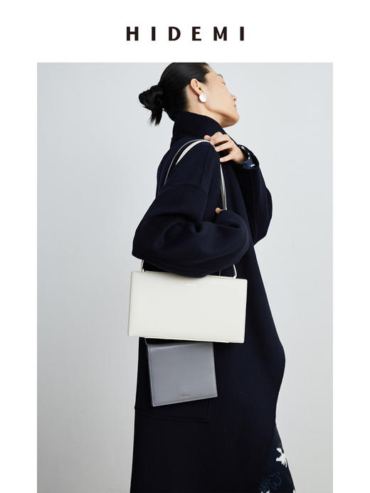 HIDEMI 藏蓝色两粒扣设计感立领腰带式不对称长款澳毛大衣 商品图6