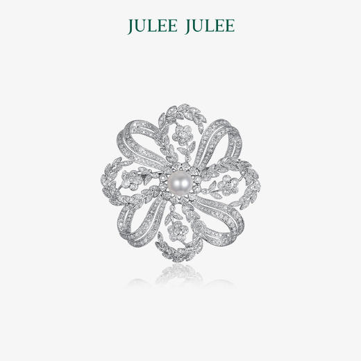 【花路】JULEE JULEE茱俪珠宝 18K白金Akoya珍珠钻石胸针 商品图0
