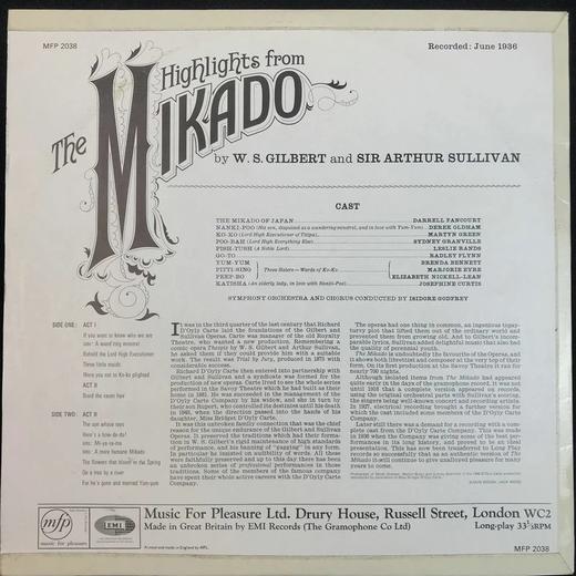 LP黑胶唱片 吉尔伯特和萨利文《来自<天皇>的精彩选段》 伊西多尔·戈弗雷指挥 商品图1