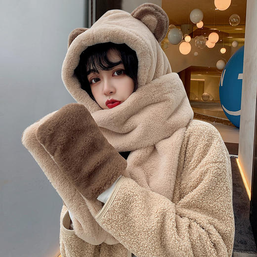 【小熊护耳朵帽围巾】秋冬保暖护耳百搭围脖圣诞礼物 可爱骑车圣诞风头套毛绒保暖 商品图3