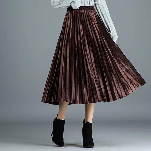 【洋气显瘦！百褶高腰伞裙】韩版遮肉显高半身裙，金丝绒A字裙！大摆长裙中长裙，秋冬大码女裙子 商品图0