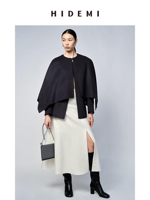 HIDEMI 白色羊毛厚款前开衩半身裙 商品图4
