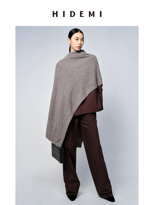 HIDEMI 美利奴羊毛系列雾灰色斗篷/披肩 商品图3