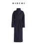 HIDEMI 藏蓝色两粒扣设计感立领腰带式不对称长款澳毛大衣 商品缩略图7