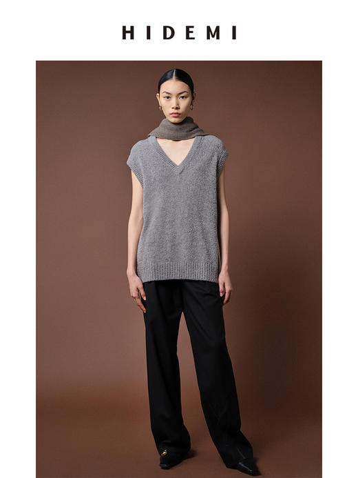 HIDEMI 美利奴羊毛系列雾灰色V领马夹 商品图5