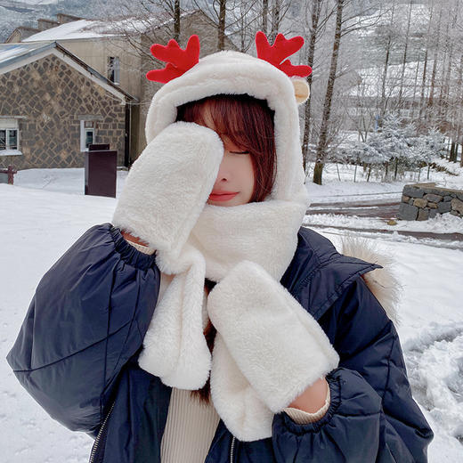 【小熊护耳朵帽围巾】秋冬保暖护耳百搭围脖圣诞礼物 可爱骑车圣诞风头套毛绒保暖 商品图1