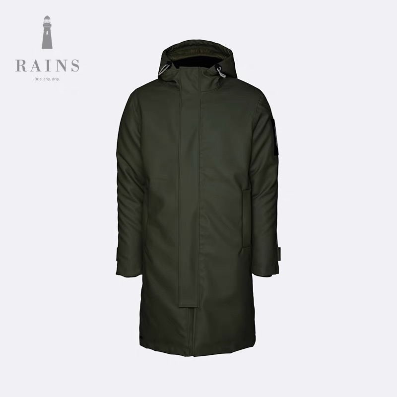 北欧Rains高端长款加厚棉衣pu面料防风防水天花板级别