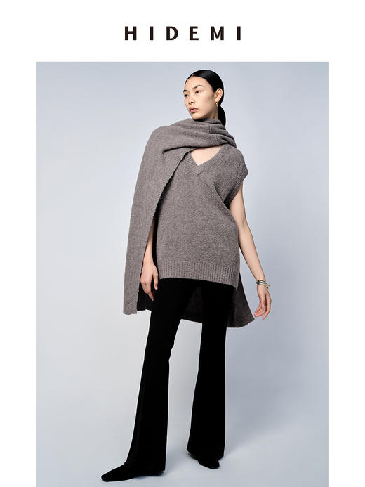 HIDEMI 美利奴羊毛系列雾灰色斗篷/披肩 商品图7