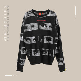 18AW2528BLK黑色EYES提花图案圆领毛衣