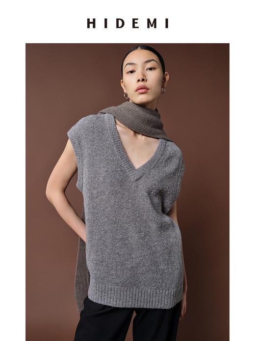 HIDEMI 美利奴羊毛系列雾灰色V领马夹 商品图4