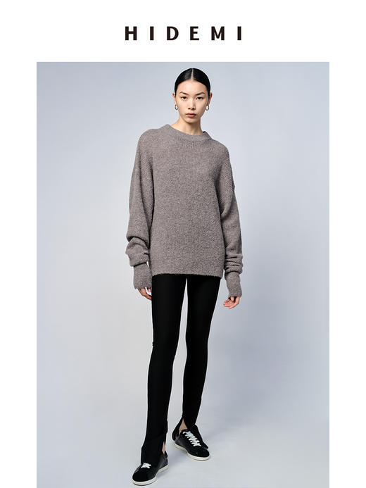 HIDEMI 美利奴羊毛系列雾灰色圆领毛衣 商品图5