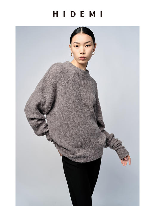 HIDEMI 美利奴羊毛系列雾灰色圆领毛衣 商品图2
