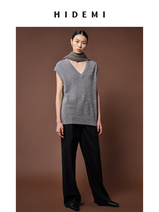 HIDEMI 美利奴羊毛系列雾灰色V领马夹 商品图2
