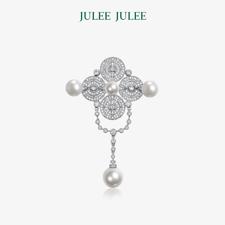 【聚星】JULEE JULEE茱俪珠宝 18K白金Akoya珍珠钻石胸针