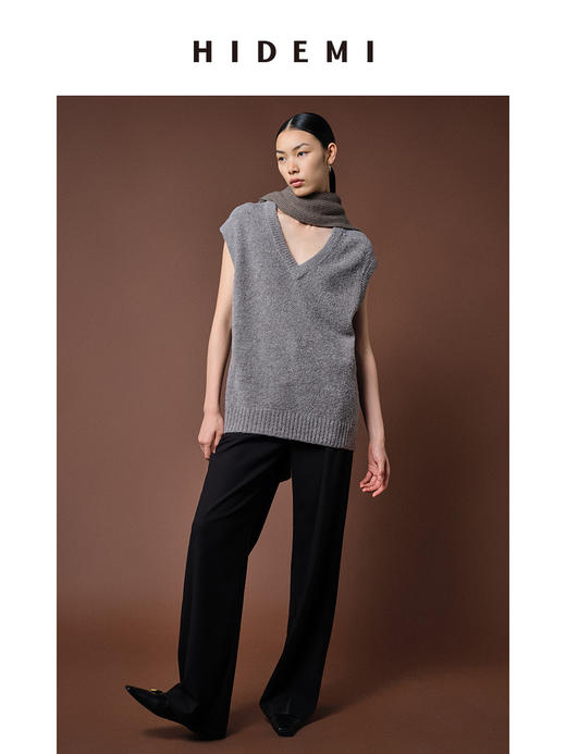 HIDEMI 美利奴羊毛系列雾灰色V领马夹 商品图1
