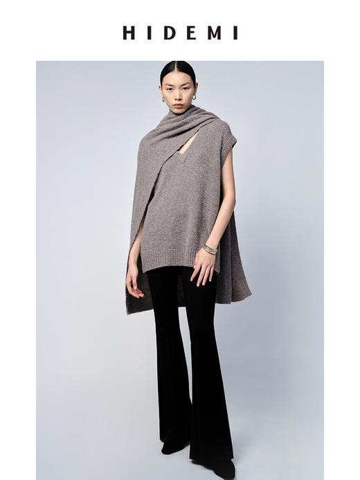 HIDEMI 美利奴羊毛系列雾灰色斗篷/披肩 商品图6