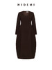 HIDEMI 羊毛复古棕收腰设计感花瓶式茧型厚款立体连衣裙 商品缩略图7