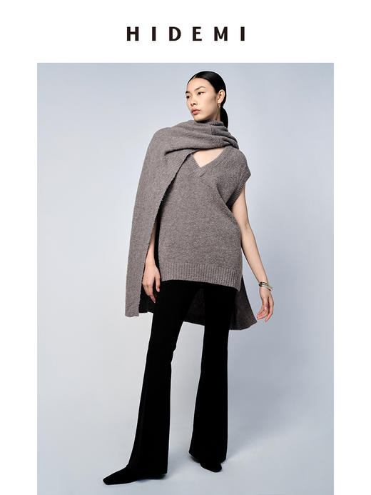 HIDEMI 美利奴羊毛系列雾灰色V领马夹 商品图7