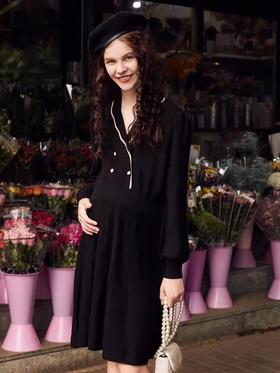 【快乐屋】B4F   快乐屋孕妇优雅镶边翻领双排扣毛织连衣裙6216509