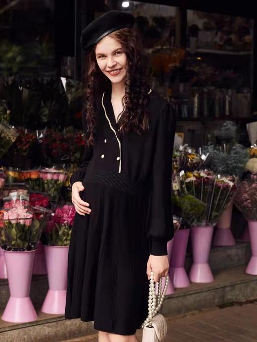 【快乐屋】B4F   快乐屋孕妇优雅镶边翻领双排扣毛织连衣裙6216509 商品图0