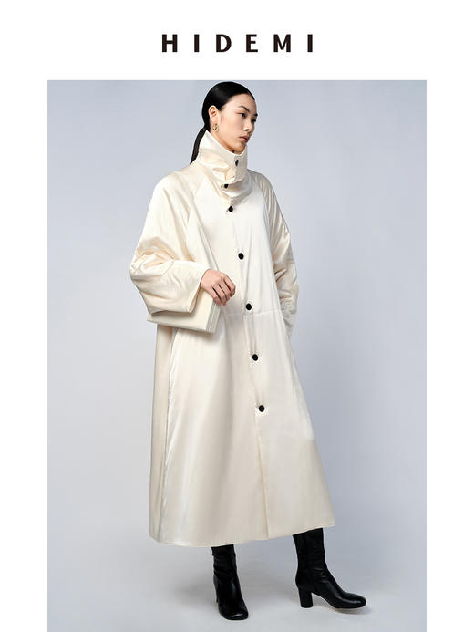 HIDEMI 行走的空气被 醋酸系列设计感长款棉服大衣 深海蓝/奶昔白 商品图10