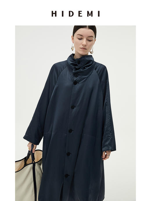 HIDEMI 行走的空气被 醋酸系列设计感长款棉服大衣 深海蓝/奶昔白 商品图9