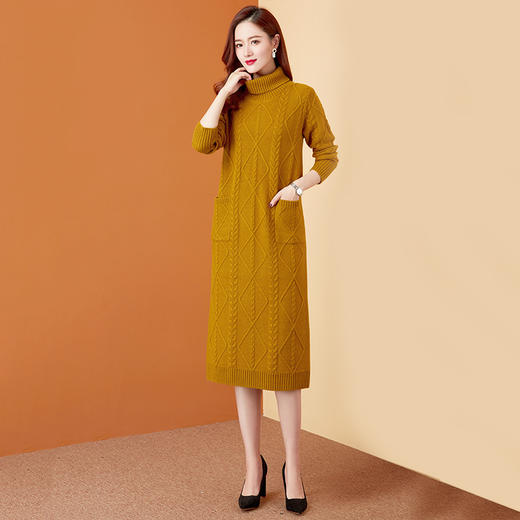 WT  2100h高领全羊毛针织连衣裙 商品图0