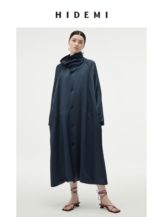 HIDEMI 行走的空气被 醋酸系列设计感长款棉服大衣 深海蓝/奶昔白 商品图6