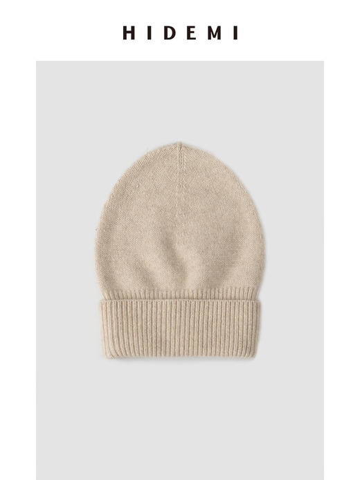HIDEMI 浣熊毛系列翻边针织圆帽 豆乳米/深摩卡 商品图1
