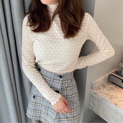 QB-B343水貂绒蕾丝打底衫四叶中高领套头内搭加厚水貂绒蕾丝打底衫 商品图3