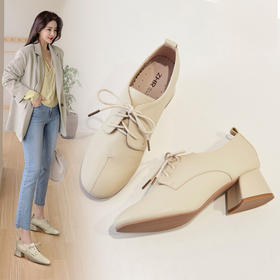 ZHR英伦复古粗跟仙女风百搭中跟单鞋