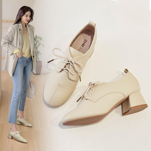 ZHR英伦复古粗跟仙女风百搭中跟单鞋 商品图0