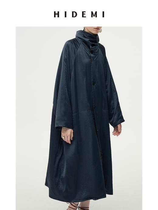 HIDEMI 行走的空气被 醋酸系列设计感长款棉服大衣 深海蓝/奶昔白 商品图8