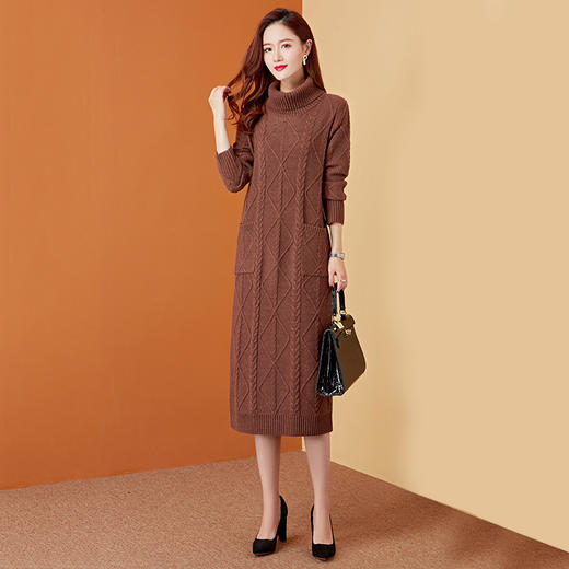 WT  2100h高领全羊毛针织连衣裙 商品图2