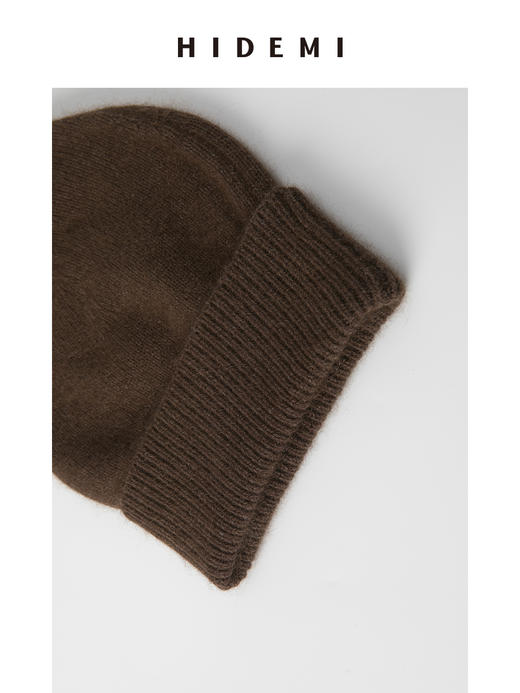 HIDEMI 浣熊毛系列翻边针织圆帽 豆乳米/深摩卡 商品图5