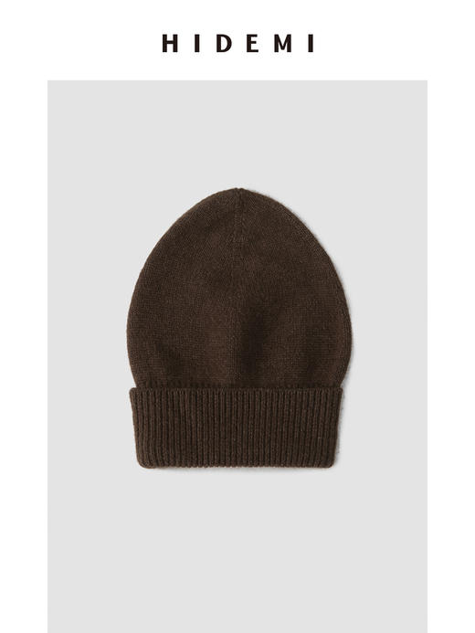 HIDEMI 浣熊毛系列翻边针织圆帽 豆乳米/深摩卡 商品图2