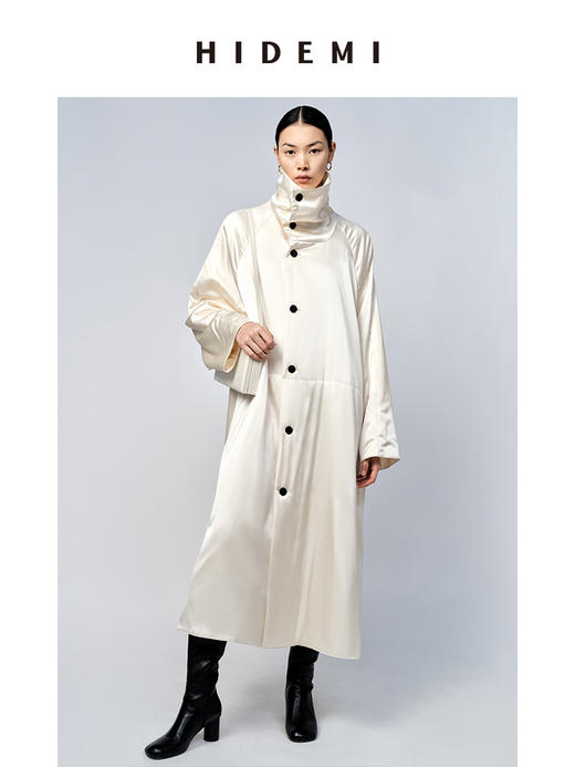 HIDEMI 行走的空气被 醋酸系列设计感长款棉服大衣 深海蓝/奶昔白 商品图11