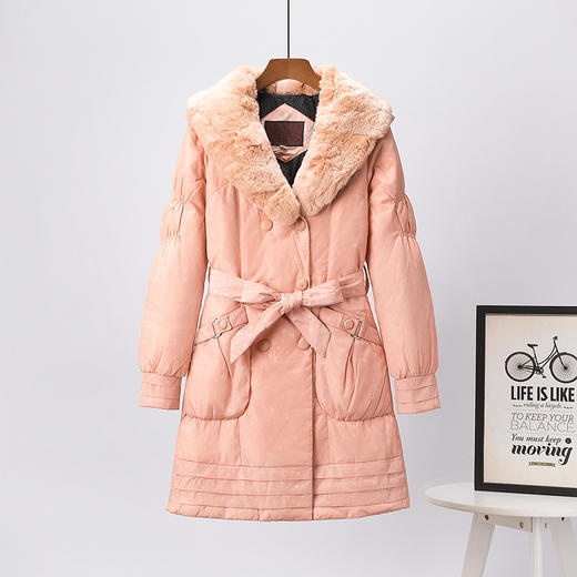 NJ  Q1635清仓特价真獭兔毛领中长款羽绒服外套 商品图2