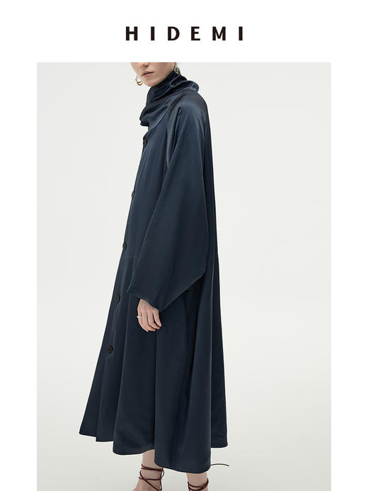 HIDEMI 行走的空气被 醋酸系列设计感长款棉服大衣 深海蓝/奶昔白 商品图7