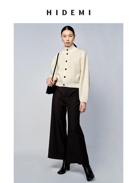 HIDEMI 美利奴羊毛系列原白色灯笼袖立领设计感厚款毛衣 商品图3