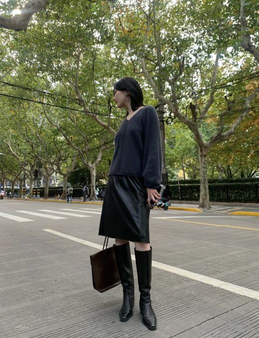 HIDEMI 浣熊毛V领灯笼袖毛衣 栗子色/静谧蓝 商品图3