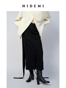 HIDEMI 简约设计感多穿系带羊毛半身裙